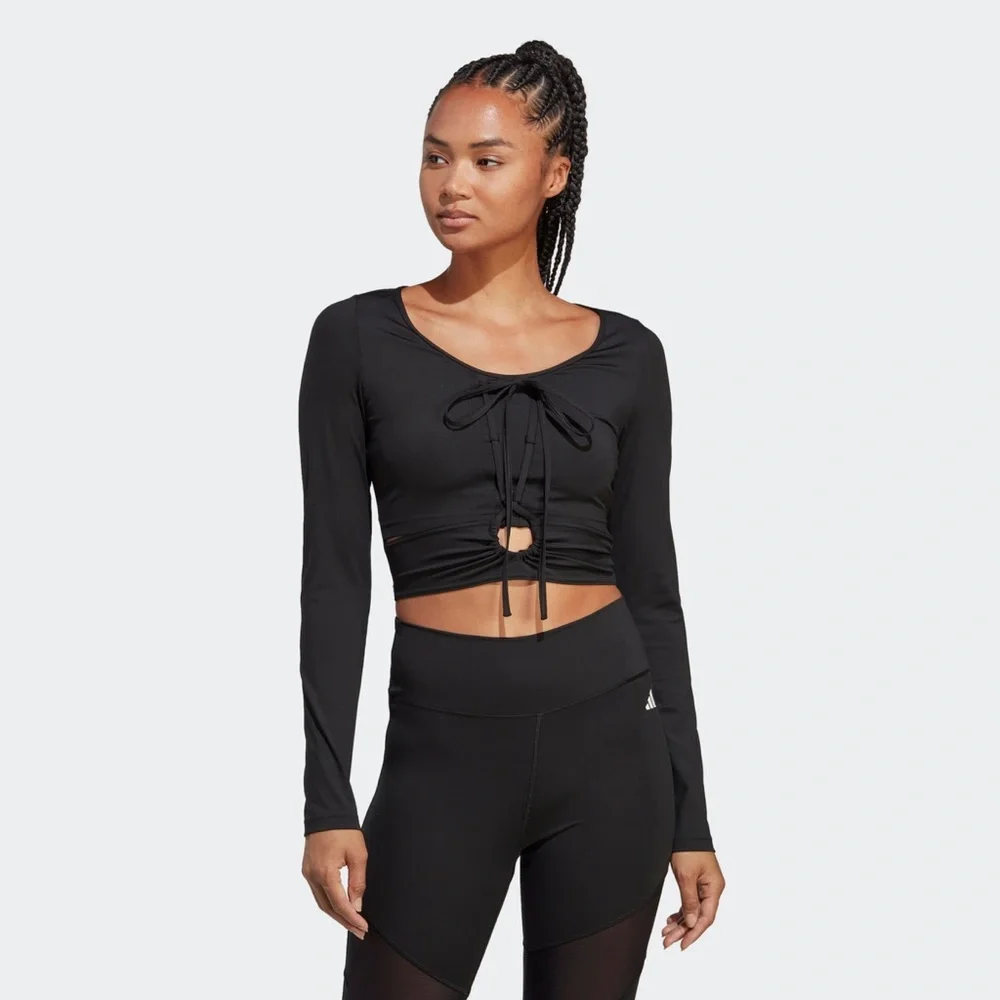 Adidas Women's Black Lace-Up Crop Top long sleeve - Picture 2 of 12